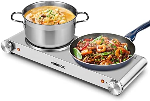 Cusimax Hot Plate, Double Burner, 1800W Portable Electric Hot Plate for Cooking, Countertop Cooktop, Cast Iron Stove, Heating Plate, Compatible for All Cookwares, Upgraded Version