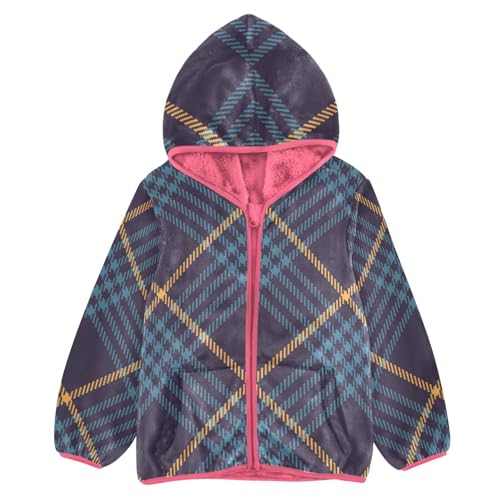 GuoChe Navy Blue Yellow Buffalo Plaid Tartan Check Scotland Toddler Boy Fleece Jacket