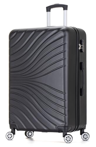 DK Luggage 24" Medium Hard Shell Suitcase 4 Wheel Spinner ABS27 (Black, 24" Medium)
