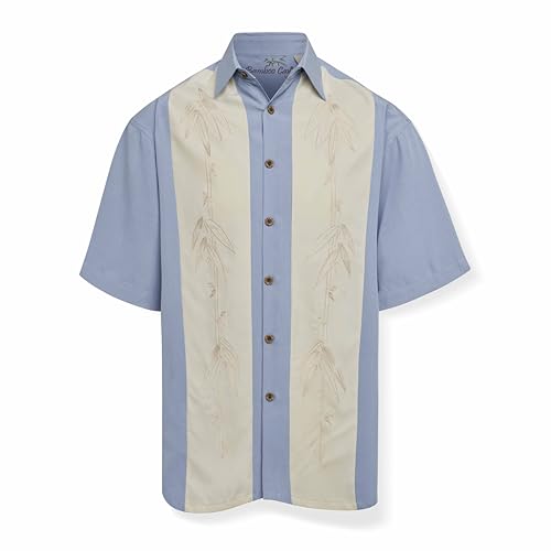 Bamboo Cay Men's Embroidered Paneled Bamboos Tropical Style Camp Shirt