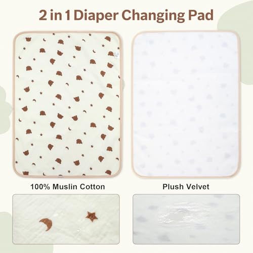 Muslin Diaper Changing Pad, Waterproof Diaper Change Liners for Baby, Leakproof Quick Drying Pads, Portable Diaper Changing Mat for Travel, Reusable Incontinence Underpads Protectors