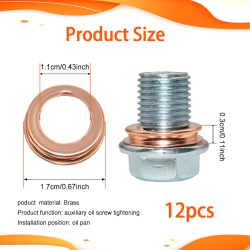 Image of 12PCS Copper Oil Drain Plug Gasket Crush Washers Seal, 11026-01M02 Car Parts Engine Oil Crush Washers Replacement for Nissan /Infiniti Rogue Sentra Xterra Altima Frontier Armada Jukes 350Z G35