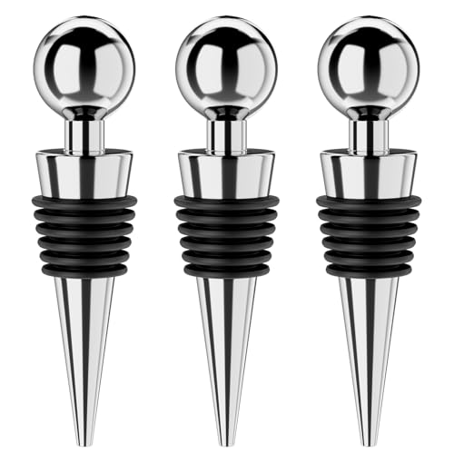 BETTFOR Wine Stoppers for Wine Bottles 3Pcs Vacuum Wine Bottle Stopper with Silicone Reusable Wine Corks, Leak proof Keep Fresh Suitable for Standard (Silver, 3 Pack)