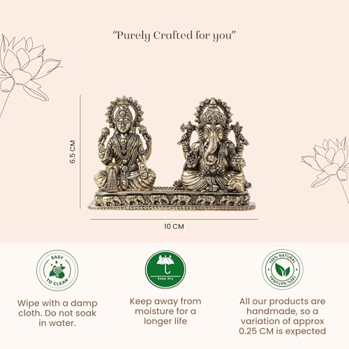 Image of Habere India-All the Cultures Fabricating India Brass Lakshmi Ganesh Idol Set for Pooja Room | Pure Brass Lakshmi Ganesh Murti for Home | Decorative Statue for Mandir (Design08: L10 x W3 x H6.5 cm)