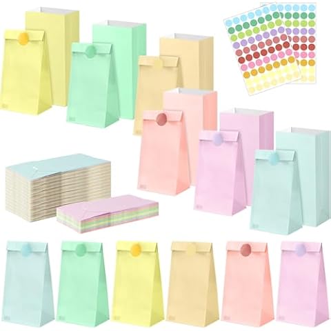 BadenBach 78 Pack Small Pastel Gift Bags, 7.1" x 3.5" x 2.4",Mini Pastel Paper Bags with Stickers Goodie Bags Tiny Pastel Colored Candy Bags Party Favor Treat Bags for Birthday Wedding Cover