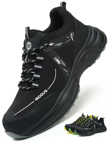 ISOOUS Chaussures de Sécurité Hommes Femmes Basket de Securite Légère Respirante Chaussure de Travail Confortable Antidérapante Noir EU 45