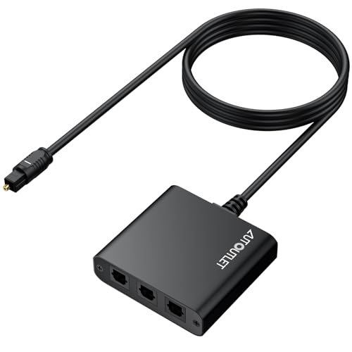 AUTOUTLET Répartiteur Optique 1 en 3 Sorties en Aluminium 1 x 3 SPDIF Toslink avec câble Optique de 1 m - Câble Audio Optique pour TV, PS4, PS5, Xbox, DVD,...