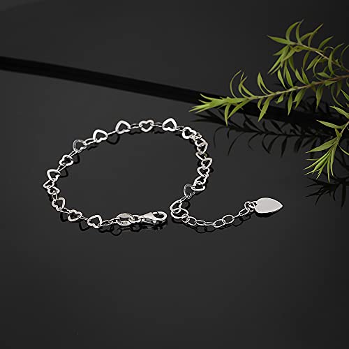 Vanbelle Sterling Silver Jewelry Open Heart Multi-Link Chain Bracelet With Dangling Hi-Polished Heart Charm And Rhodium Plated For Women #TOP5