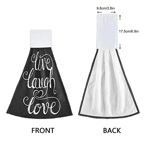 Oarencol Live Laugh Love Heart Black Kitchen Hand Towel Absorbent Hanging Tie Towels With Loop For Bathroom 2 Pcs #TOP3