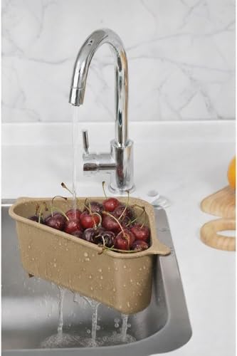 Vantuzlu Üçgen Lavabo ve Mutfak Evye Köşe Süzgeci, Bej