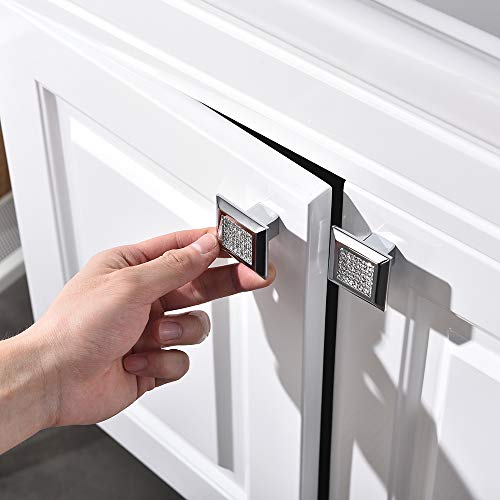 Tnoms Square Cabinet Handles And Knobs With Crystal All Metal Drawer/Furniture Pulls With Screws Contemporary Euro Style,2 Pack, Polish Chrome,Ftp2001Ch-P2 #TOP4