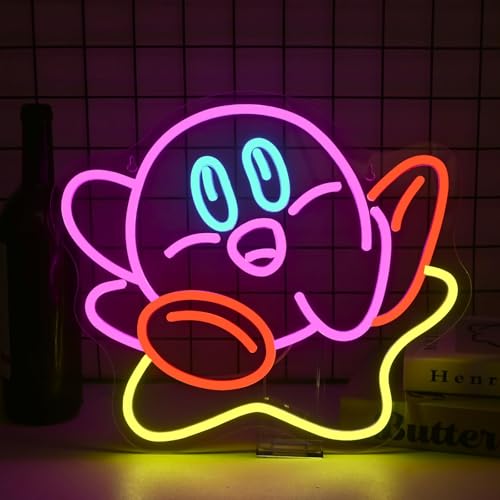 RXXXTRXQ Cute Kirbee Neon Sign Dimmable Japanese Anime Led Signs for Wall Decor LED USB Powered Gaming Neon Light Sign for Kids Bedroom Game Room Decoration Gamer Fans Birthday Gifts