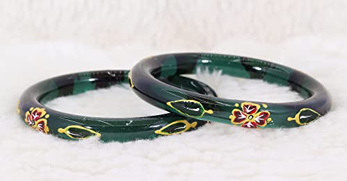 Image of NMII Traditional Glass With Diamond Cutting Pattern Glossy Finished Stylish Kada Set For Women And Girls | Crystal Glass Kada Bangles Set For Wedding, Festive