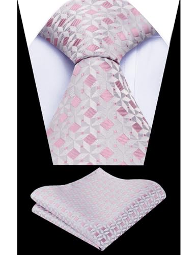 Image of Alizeal Mens Vintage Solid Plaid Tie with Pocket Square 3.15inches Necktie Set