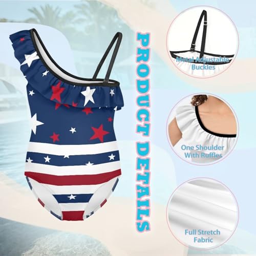 Girls One Piece Swimsuit Ruffle One Shoulder Halter Bathing Suit Adjustable Strap Beach Hawaiian Swimwear 3-143