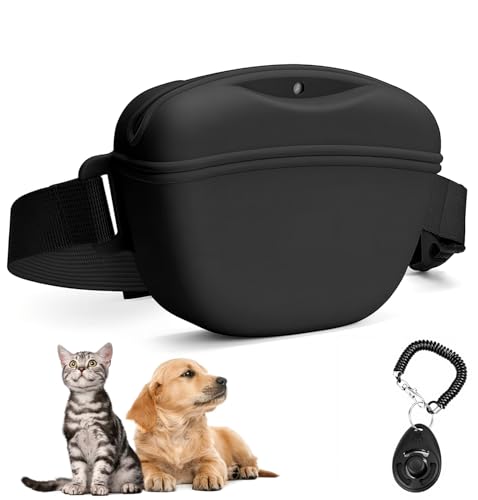 MMMonyHar Dog Treat Pouch with Training Clicker, No-Spill Magnetic Closure, Hands-Free Waist Belt for Pet Training, Dog Walking & Obedience, 1.67-Cup