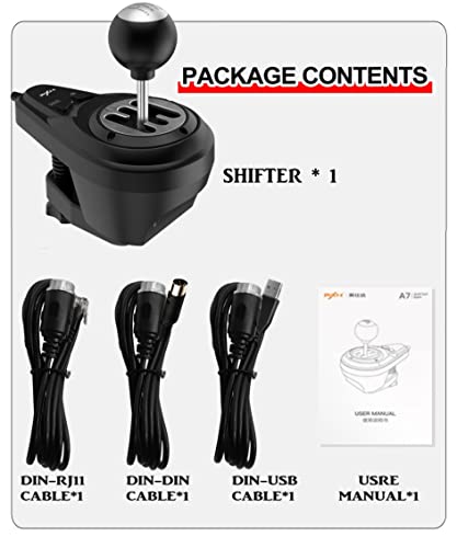 Image of PXN A7 Gear Shifter for Gaming Steering Wheel - H Shifter with 6-Speed, 3 Cables(USB, RJ11,DIN), Push Down Reverse Gear, P-Brake and High&Low Speed Buttons - Universal on PC