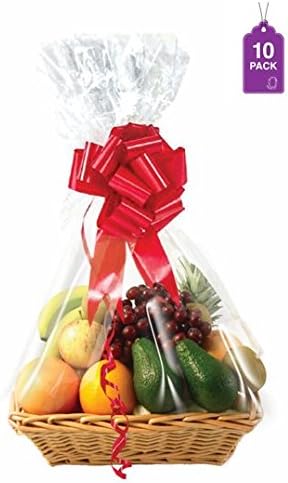 Purple Q Crafts 24" x 30" Cellophane Basket Bags – Clear Gift Basket Wrap Bags for Large Baskets, Hampers & Gifts, Extra Large Cello Bags (10 Pack)