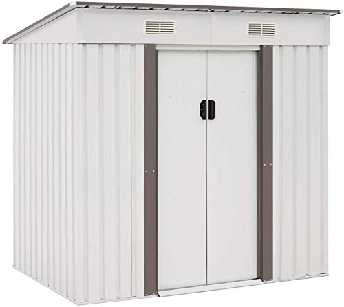 Crownland Storage Shed Tool House 4 X 6 FT Outdoor Garden Steel Shed with Sliding Door for Backyard ( White )