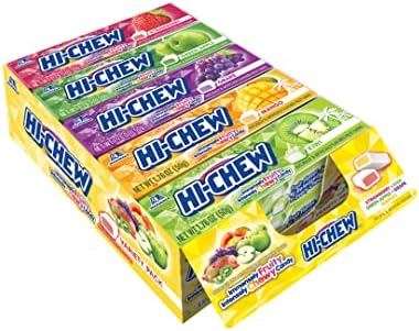 HI-CHEW Variety - Box of 15 Sticks, 1.76oz ea | Unique Fun Soft & Chewy Taffy Candy | Immensely Juicy Exotic Fruit Flavors | Strawberry Green Apple Grape Mango Kiwi
