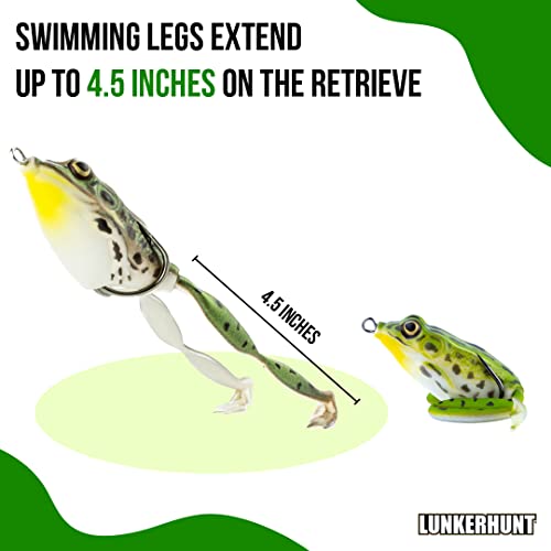 Lunkerhunt Lunker Frog (Green Tea) – Fishing Lure With Realistic Design, Legs Extend And Retract In Use, Great For Bass And Pike, Freshwater Lure With Hollow Body, Weighs ½ Oz, 2.25” Length #TOP5