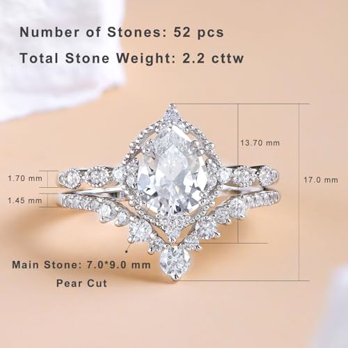 Newshe Jewellery Wedding Rings for Women Engagement Ring Sets AAAAA Cz 925 Sterling Silver 1.7Ct Pear Teardrop Size 4-133