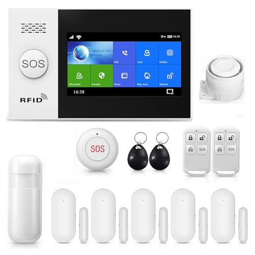 PGST Sistema de Alarma, PG107 Alarmas para Casa WiFi de 4.3 Pulgadas + 2G+ gsm Alarmas Antirrobo Inalámbricas, App Remote Smart Siren para el hogar,Compatible Google Home y Alexa