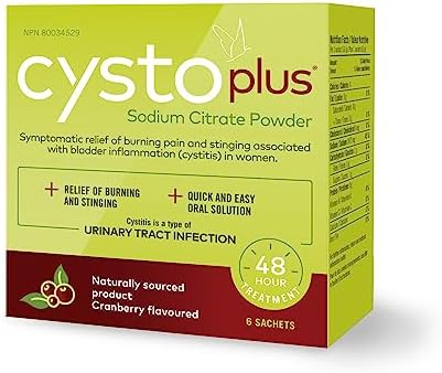 Cystoplus Symptom relief for cystitis, a type of urinary tract infection. Sodium Citrate Powder - Symptom Relief Oral Solution for Pain, Stinging & Burning Sensation - 6 Sachets