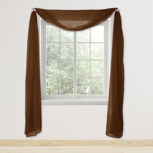 Elegant Comfort 140RW-SCARF-SHEER-BROWN Lightweight Sheer Voile Window Scarf Valance - 216 Inch Long - 1 Panel Long Sheer Curtain thumb #1