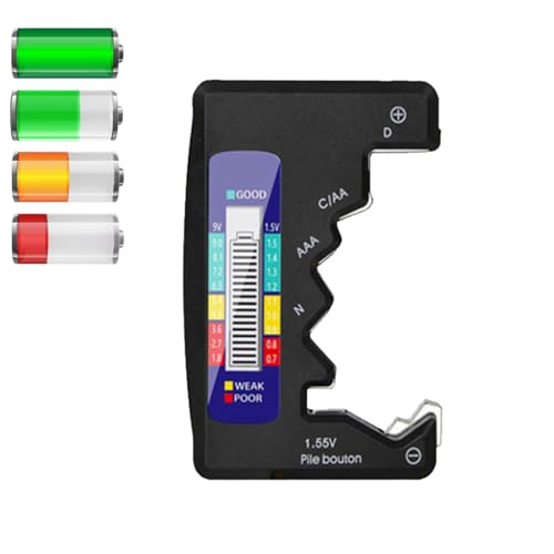 Batterietester erleichtert Ihnen das Leben, Digitales Batteriemessgerät, Universal Batterie Prüfgerät für AAA, AA, C, D, 9V und Knopfzellen (Schwarz)