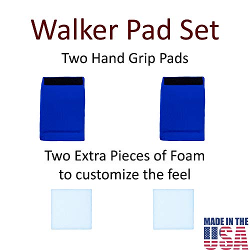 Crutcheze Walker Padded Hand Grip Covers Made in USA Moisture Wicking, Comfort, Fashion, Washable - Walker Handle Cushion - Mobility Aid Accessories (Blue)