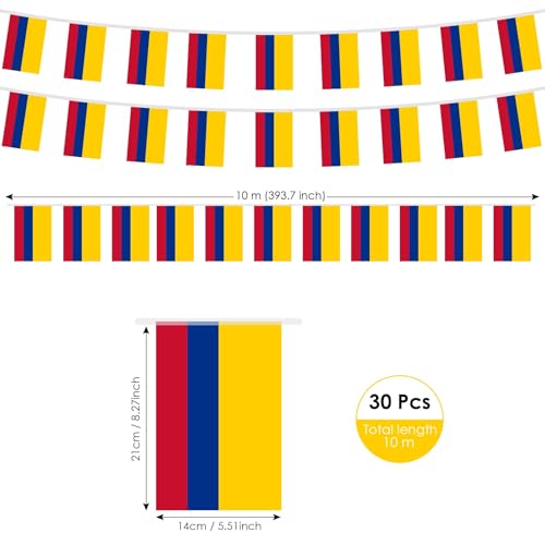 Image of AhfuLife 60 Pcs Colombia String Flags for Party Decorations, Small Colombia Flag Bunting Banner- Double Sided for National Day Football Fan Party Heritage Hispanic Month Decorations (5.5x8.3 Inch -33 Ft)