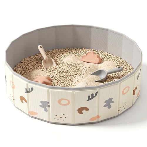 Caja de arena infantil espaciosa de 47 pulgadas plegable color beige