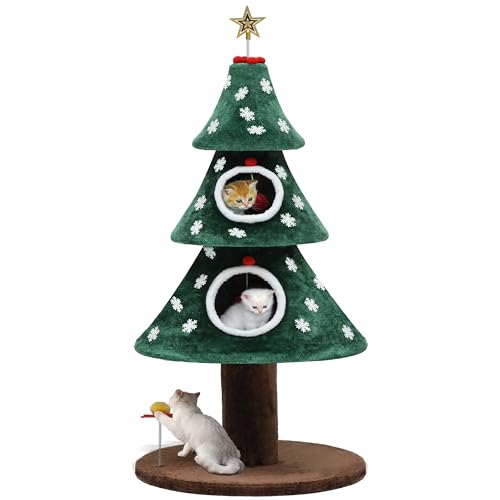 YITAHOME Tiragraffi grande 132 cm con casetta per gatti a doppio strato, torre per gatti, centro attività, decorazione natalizia, verde