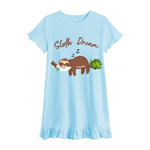 Little Hand Girls ナイトドレス 幼児 夏 ネグリジェ ドレス ソフト キュート プリント 半袖 スリープドレス 子供用 服 2~10歳, 7# ブルー スリーピーナマケモノ, 3-4Tの商品画像（Amazon）