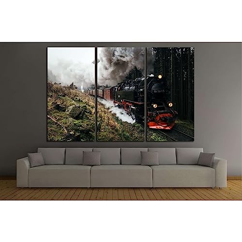 Lienzo de locomotora en el bosque triptico ZELLART con acabados galeria de 210x140 cm