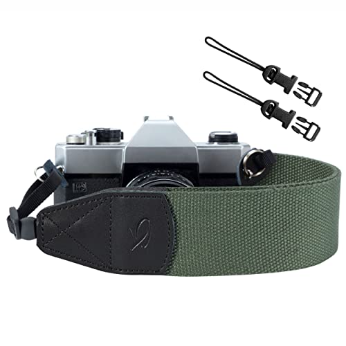 Dark Green Camera Strap With Quick Release Buckles - 2" Wide Pure Cotton Woven Strap,Adjustable Vintage Camera Straps For All Cameras,Binoculars And Drone Remote Control,Great Gift For Photographers #TOP18