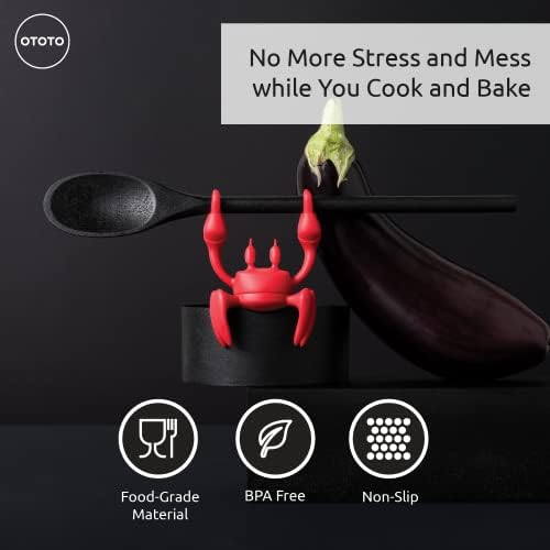 OTOTO Red The Crab silikonowy stojak na przybory kuchenne - prezenty kuchenne, silikonowy stojak na łyżkę na kuchenkę - odporny na ciepło uchwyt na przybory kuchenne i grillowe - antypoślizgowy uchwyt na organizer do pary