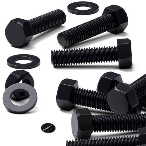 Image of 20x Black Nylon PA66 Hex Head Plastic Bolts, Nuts & Washers, M10 x 40 mm, Fastener, (25 /64 x 1 37 /64 in)