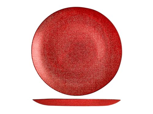 H&H-Regent, set 6 piatti piani, piatti natalizi, in vetro, effetto glitter, rosso, 28 cm