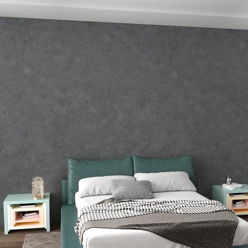16"591" Big Roll Large Size Thick Dark Blue Grey Concrete Wallpaper Peel and Stick Waterproof Gray Concrete Contact Paper Vinyl Adhesive Glossy Cement Sticker for Bedroom Living Room Gym Walls