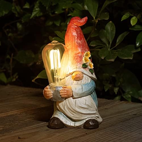 shumi Garden Gnomes Outdoor Statue Decor Solar Light, Solar Garden Decorations Gnome Gifts Figurine for Patio Yard Backyard Lawn Ornament