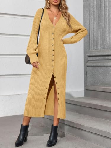 Image of Saodimallsu Womens Long Duster Cardigans Button Down Maxi Sweater Dress