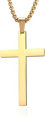 Stainless Steel Plain Cross Pendant Necklace for Men Women 24 Inches Chain