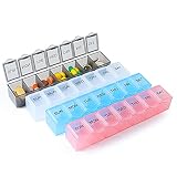 4 Pack Weekly Pill Organizer, 7 Days Pill Case Travel Daily Pill Box Portable Medicine Organizer and Planner with Compartment for Vitamins, Fish Oil, Supplements and Medication (4 Colors)