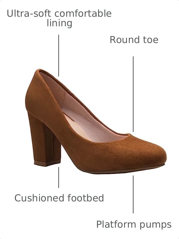 Image of Olivia K Women's Classic Round-Toe Platform Pumps High Block Heel - Adorable, Comfortable