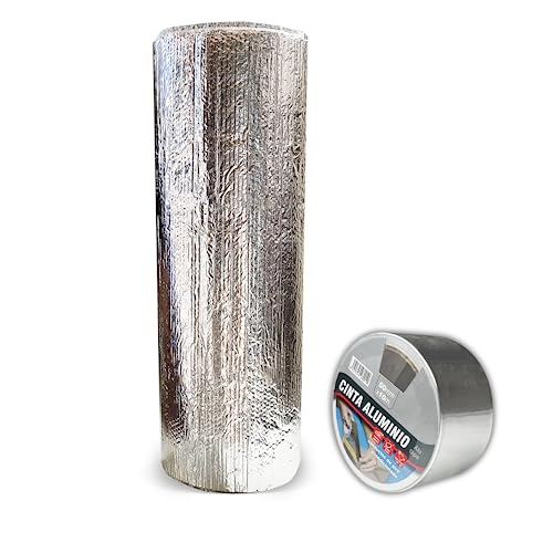 Aislante Térmico Reflexivo de Aluminio y Burbujas 1x5 m (5 m²) + Rollo Cinta de Aluminio 50 mm x 10 m - Frío y Calor - Viviendas, Caravanas, Campers, Buhardillas, Uso Industrial