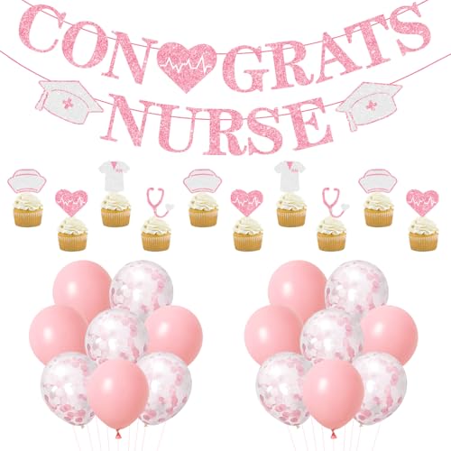2026 Nurse Graduation Party Decorations Pink Glitter Congrats Nurse Banner