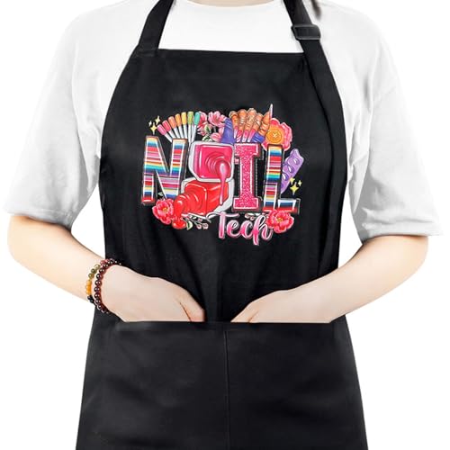 BOMOQING Adjustable Nail Apron Waterproof Manicurist Tech Apron with 2 Pockets Professional Nail Art Supplies for Nail Salons Cosmetology Smock (Rainbow)