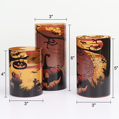 Image of Halloween Decorations, Orange Glass Flameless Candles with Remote | Flickering Wick, Real Wax, Battery Operated, Halloween Candles, Halloween Decor Indoor, Skull candle, Gothic Candles